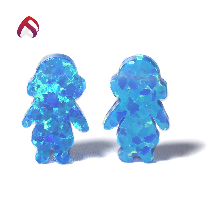 Wholesale High Quality Blue & White Color Boy Shape Loose Stone with Holes Opal for Jewelry Accessories Lab Opal